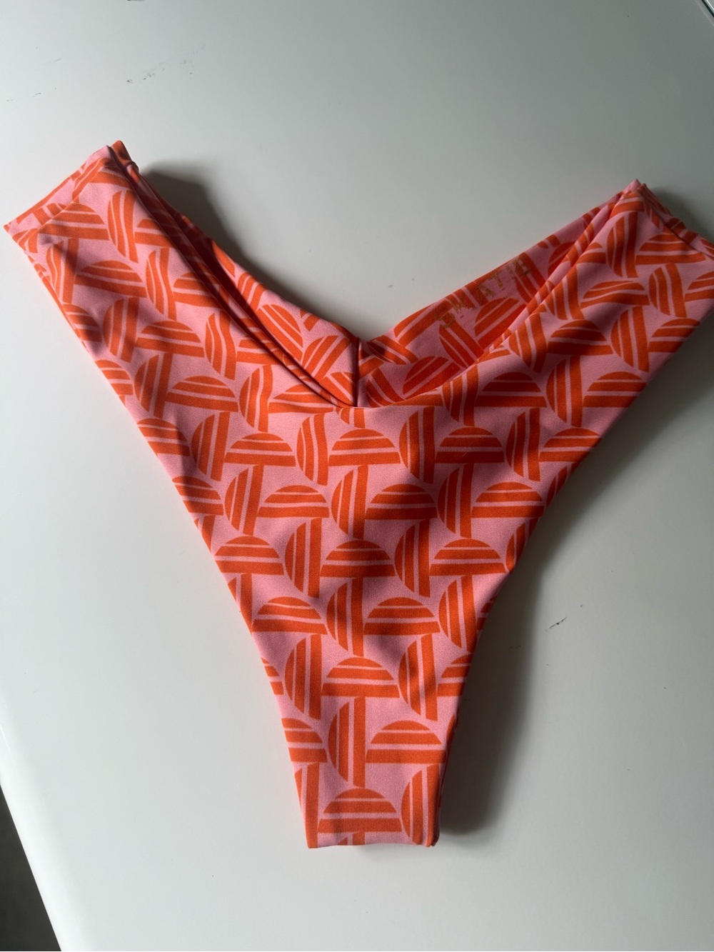 Skatie Pink and Orange Geometric V-Cut Bikini Bottom